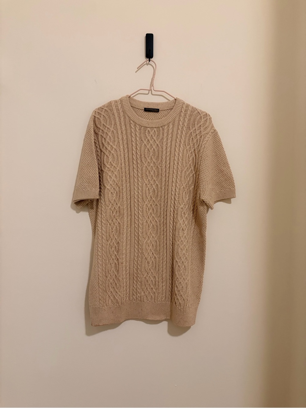 Source Unknown Beige Cable-Knit Crewneck Sweater